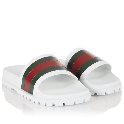 White Gucci Web Slide Sandals 